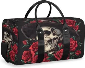 Rose Skull Travel Duffle Bag for Women Men Gym Duffel Foldable Bag Waterproof Weekender Gothic Style Duffle Tote