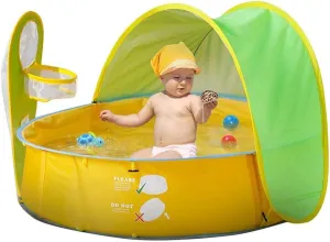 Rosvola Baby Beach Pool Tent, Portable Pop Up Shade Baby Pool Tent with A Tote Bag, Paddling Pool UV Protection Beach Sun Shelter with Basketball Hoop for Infant