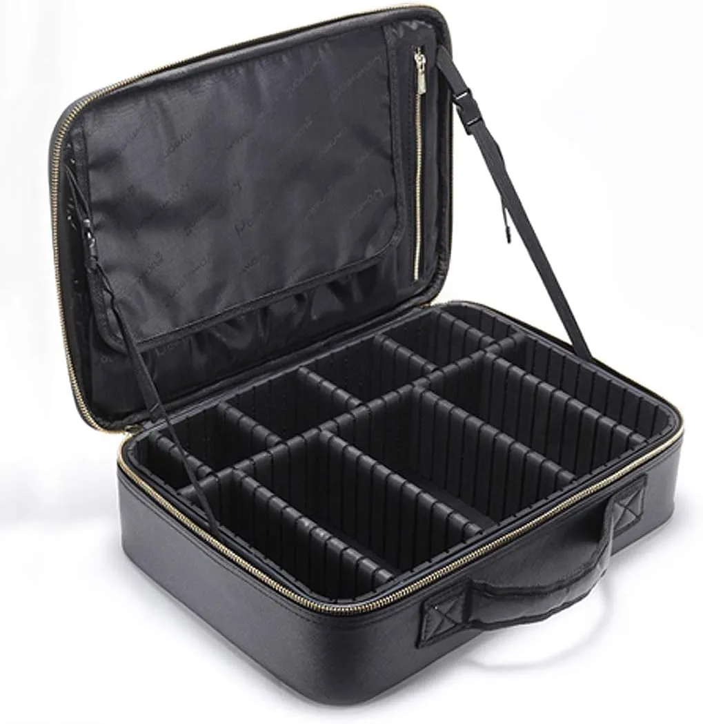 ROWNYEON Makeup Bag Cosmetic Makeup Train Case Artist Makeup Organizer Professional Portable Storage Bag for Women Girl Waterproof EVA Adjustable Dividers Large Black