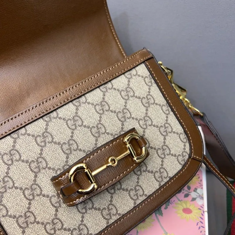 Safety-assured - Heavy reduction Bag ESMEE Brown Horsebit Canvas Shoulder