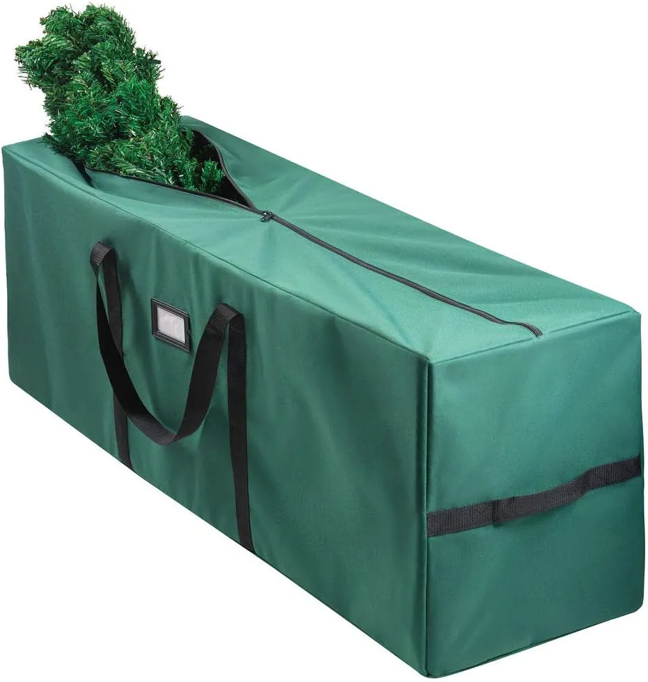 Sagler 9 ft Christmas Tree Storage Bag - 600D Oxford - Reinforced Handles, Dual Zipper, Label & Side Pocket - Protection From Dust, Water - Green, 50 x 15 x 20"