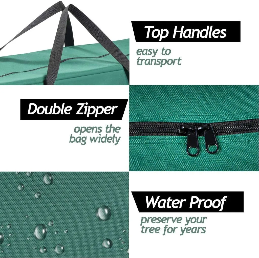 Sagler 9 ft Christmas Tree Storage Bag - 600D Oxford - Reinforced Handles, Dual Zipper, Label & Side Pocket - Protection From Dust, Water - Green, 50 x 15 x 20"