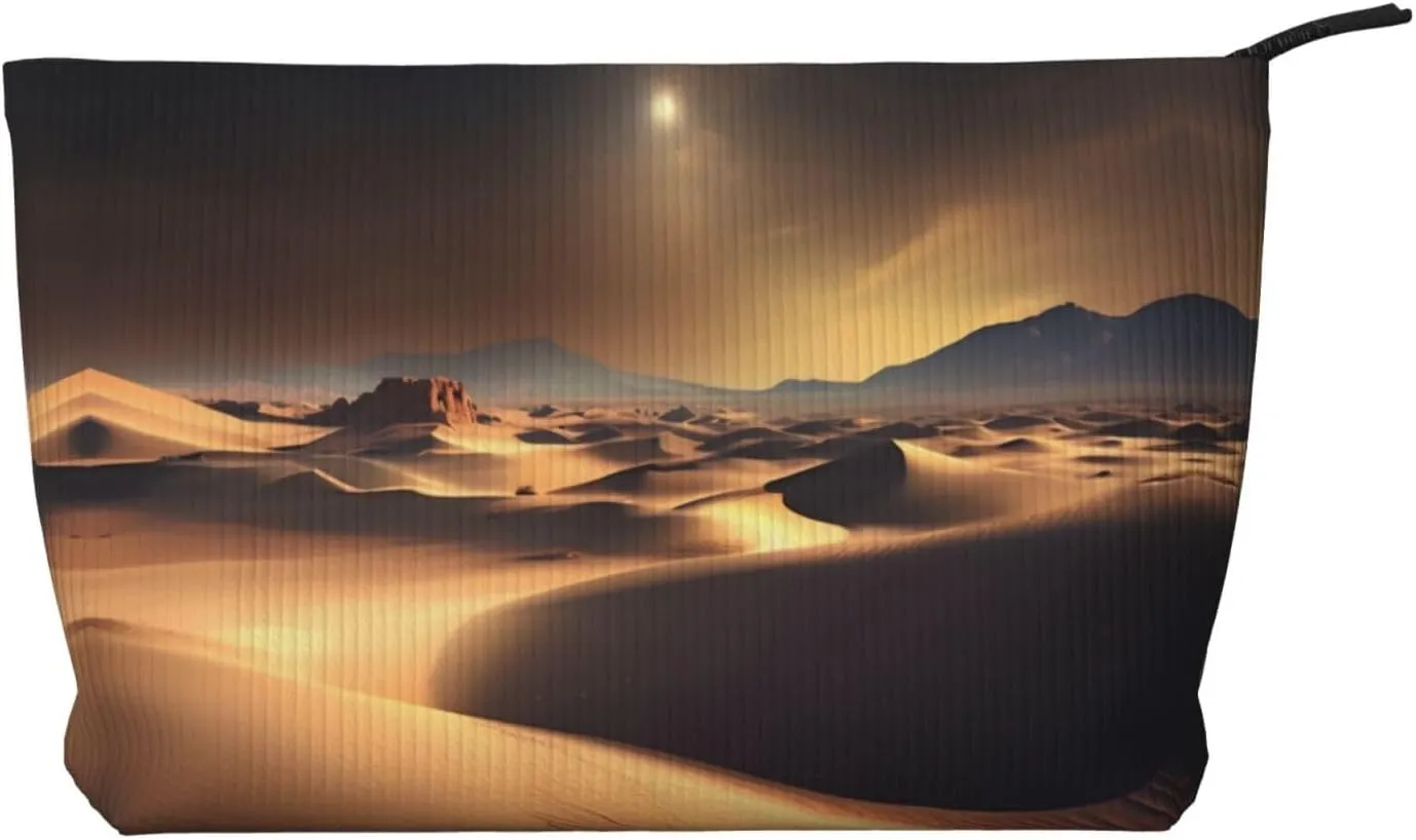 Sahara Desert Women's corduroy cosmetic bag, portable zipper hand-held wallet, suitable for travel and daily storage of cosmetics,