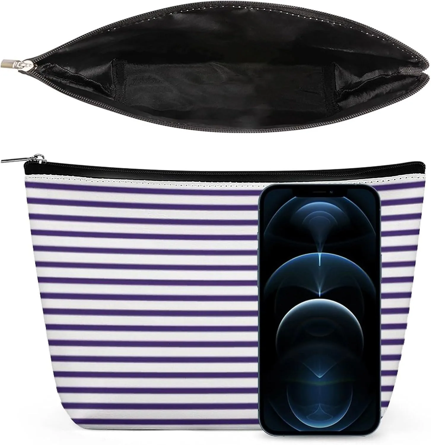 Sailor Stripes - Navy Blue and White Cosmetic Bag, Travel Portable Makeup Bag for Purse Pouch Beauty Zipper Organizer Toiletry Bag for Women