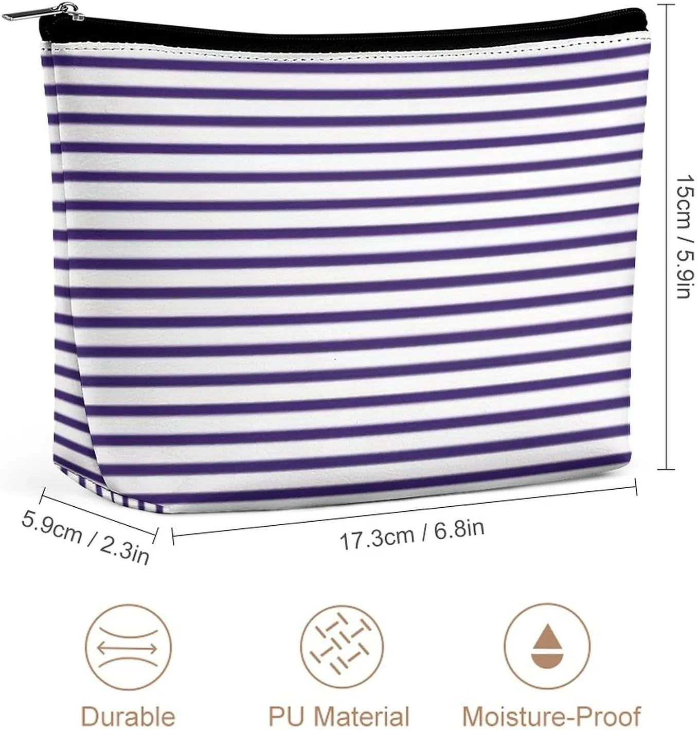 Sailor Stripes - Navy Blue and White Cosmetic Bag, Travel Portable Makeup Bag for Purse Pouch Beauty Zipper Organizer Toiletry Bag for Women