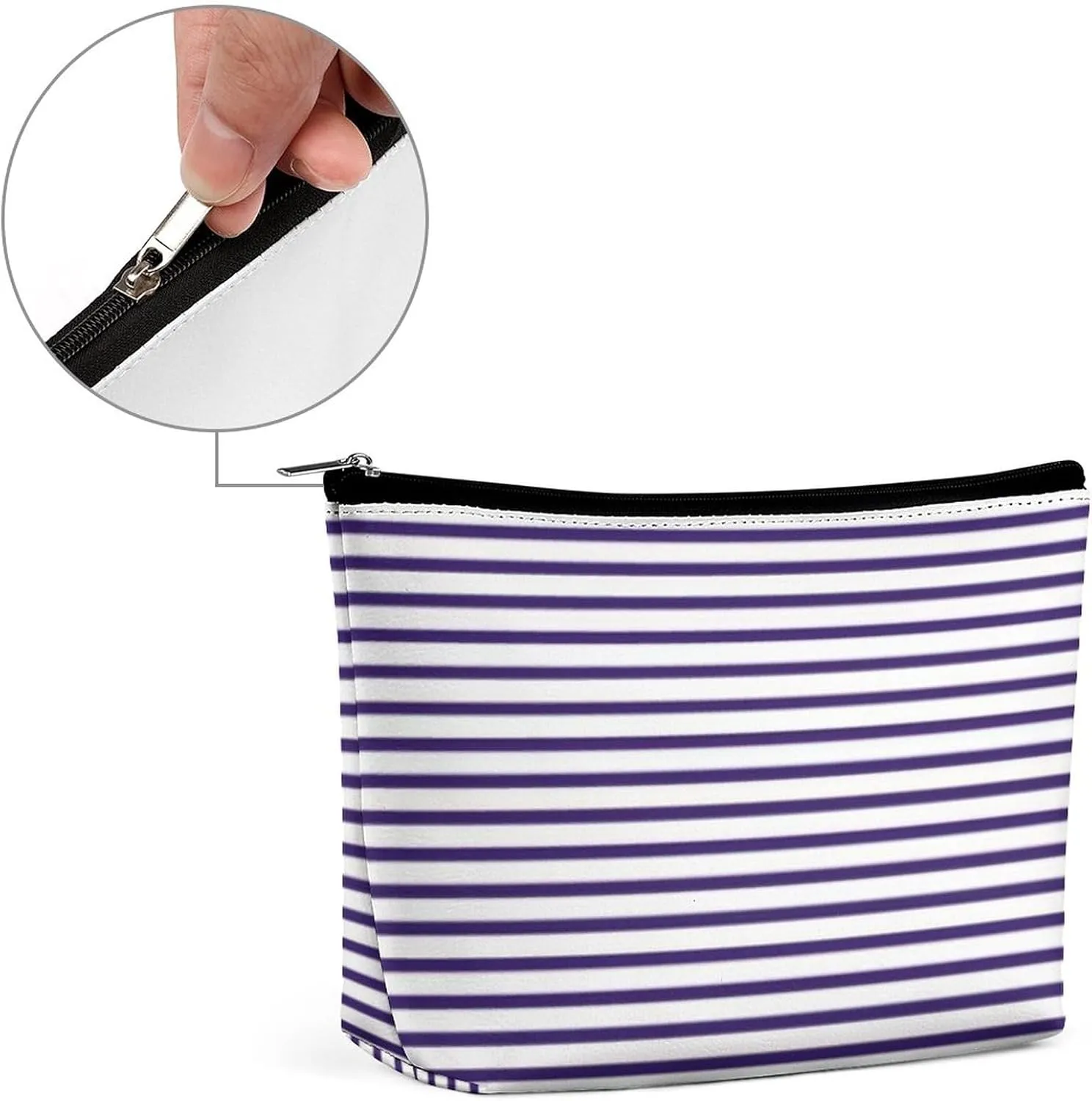 Sailor Stripes - Navy Blue and White Cosmetic Bag, Travel Portable Makeup Bag for Purse Pouch Beauty Zipper Organizer Toiletry Bag for Women