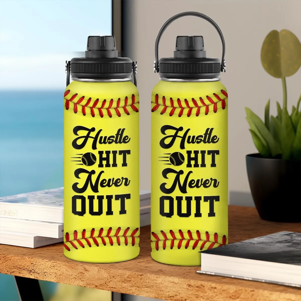 SANDJEST Softball Water Bottle 32oz Stainless Steel Insulated Bottles for Men Women Sports Lovers Fan Players Coach - Softball Gifts for Birthday Christmas