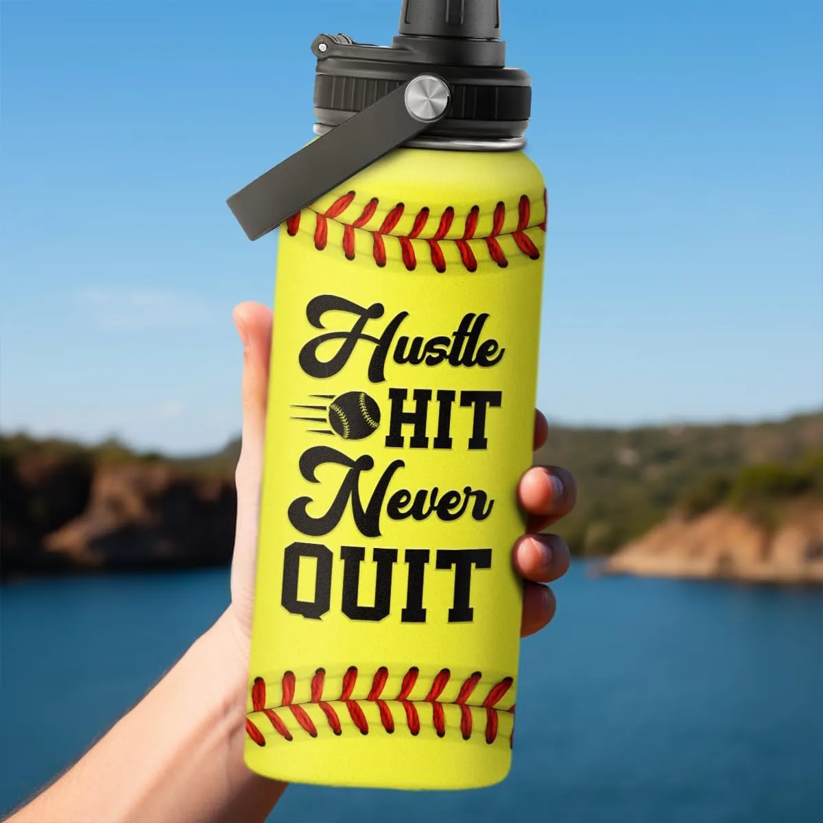 SANDJEST Softball Water Bottle 32oz Stainless Steel Insulated Bottles for Men Women Sports Lovers Fan Players Coach - Softball Gifts for Birthday Christmas