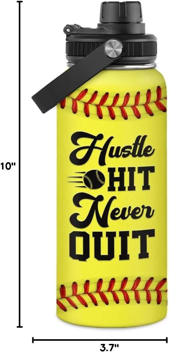 SANDJEST Softball Water Bottle 32oz Stainless Steel Insulated Bottles for Men Women Sports Lovers Fan Players Coach - Softball Gifts for Birthday Christmas