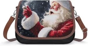 Santa Clause Blowing Snow Crossbody Shoulder Messenger Women Bag Pu Leather Office Work Business for Handbag Crossbody Bag