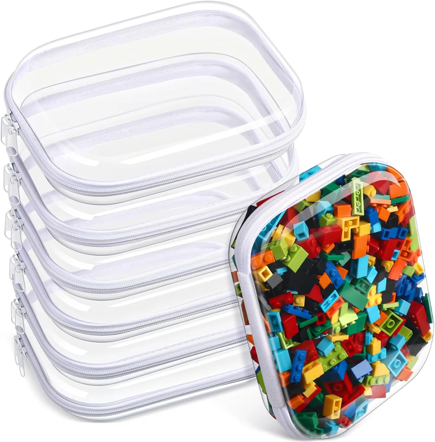 Sanwuta 6 Pcs Clear Hard Zipper Case Hard Plastic Zipper Pouches Makeup Bag Transparent Cases for Snacks Plastic Storage Organizer Portable Box for Travel