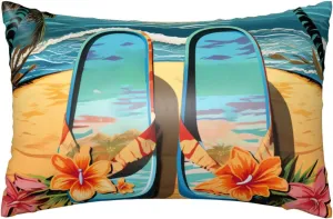 Satin Pillowcase for Hair and Skin Flip Flops and Tropical Beach Scene Silk Pillowcases Soft Breathable Pillow Covers Cooling Smooth Cushion Cover with Hidden Zipper for Bedroom Sofa 20" X 30"