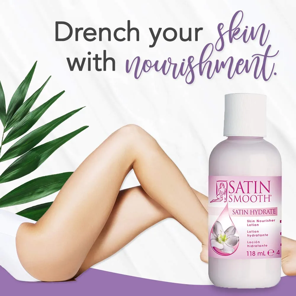 SATIN SMOOTH Hydrate Skin Nourisher Lotion Post Waxing Treatment (Perfect as Daily Moisturizer) 4 oz x 2 packs