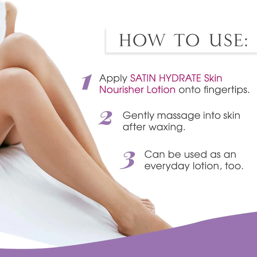 SATIN SMOOTH Hydrate Skin Nourisher Lotion Post Waxing Treatment (Perfect as Daily Moisturizer) 4 oz x 2 packs