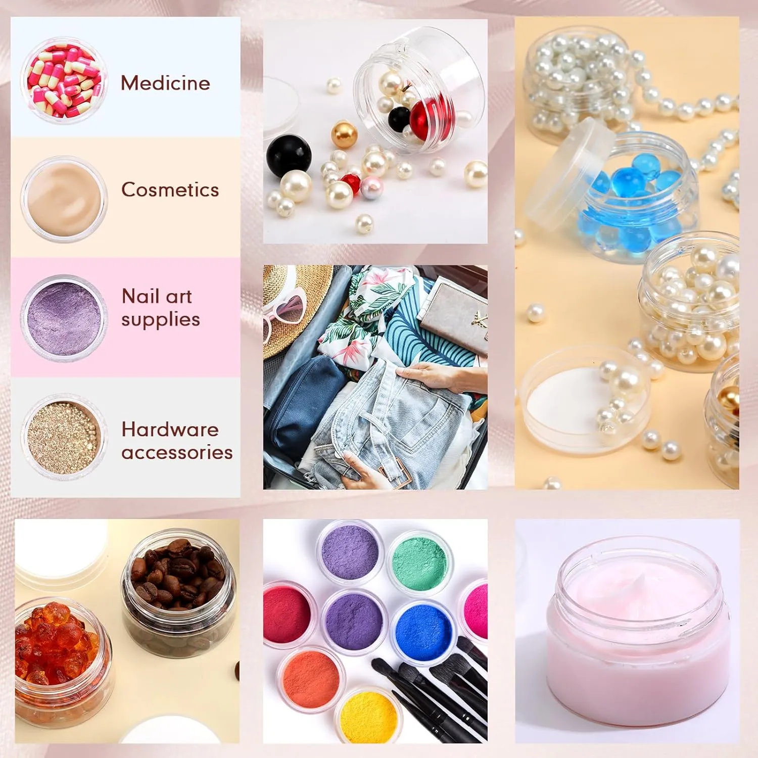 SATINIOR 100 Pcs Plastic Jars with Lids Small Containers Lids Wide Mouth Small Plastic Containers for Lotion Cream Rhinestones Body Butters Travel Storage(2 oz,Clear)