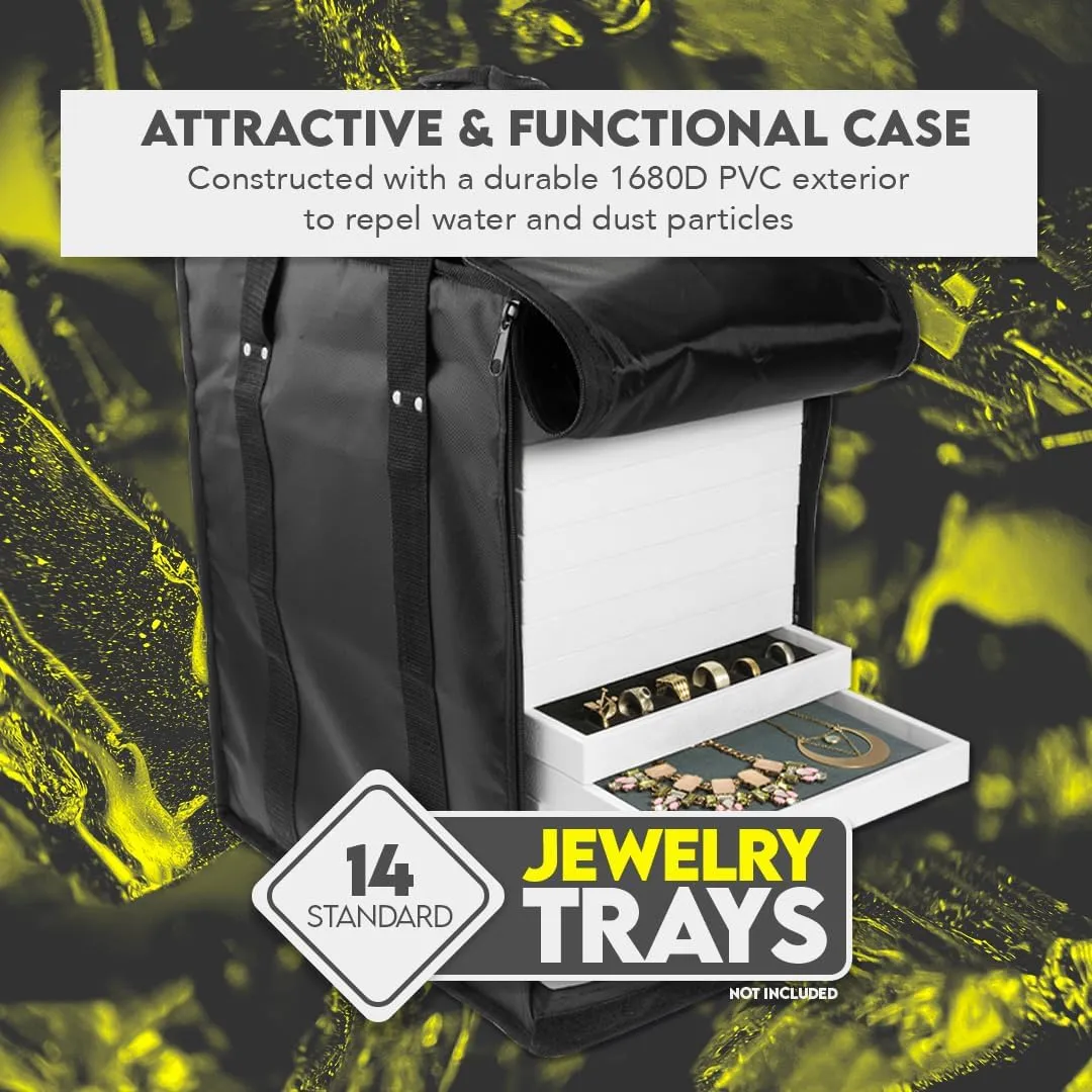 SE Jewelry Carrying Case, Black - Water-Resistant, Foam-Lined, 14-Tray Capacity (Trays Not Included) - JT915TCB