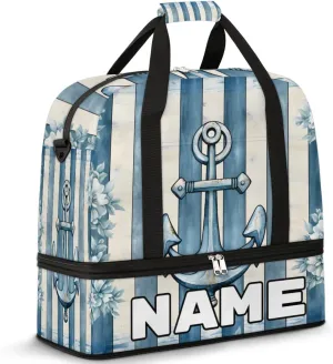 Sea Anchor Theme Custom Foldable Duffle Bag with Shoes Compartment Personalized Large Capacity Waterproof Travel Weekender Bag Overnight Bag for Sports Gym