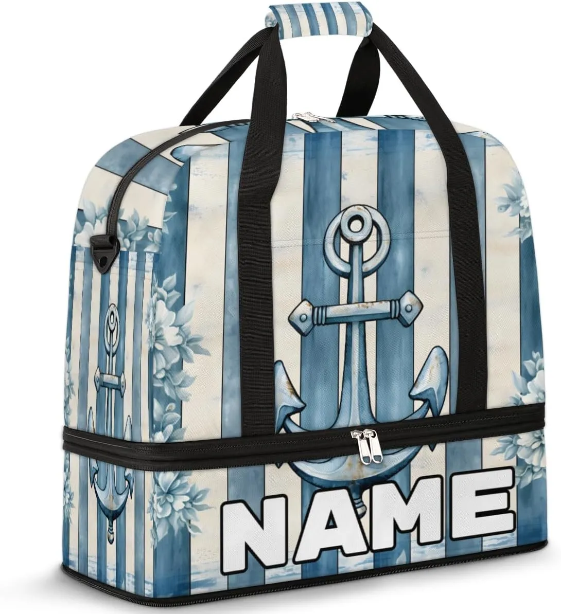 Sea Anchor Theme Custom Foldable Duffle Bag with Shoes Compartment Personalized Large Capacity Waterproof Travel Weekender Bag Overnight Bag for Sports Gym