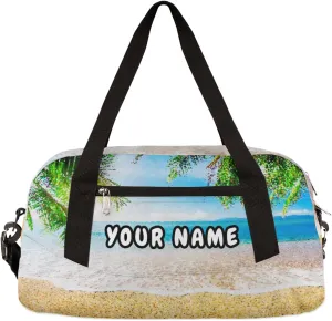 Sea Beach Personalized Kids Duffel Bag for Girls Boys, Sea Beach Debris Custom Name Dance Bag Overnight Small Duffel Bag Carry On Weekend Sports Travel Bag for School Practice Gymnastics Ballet