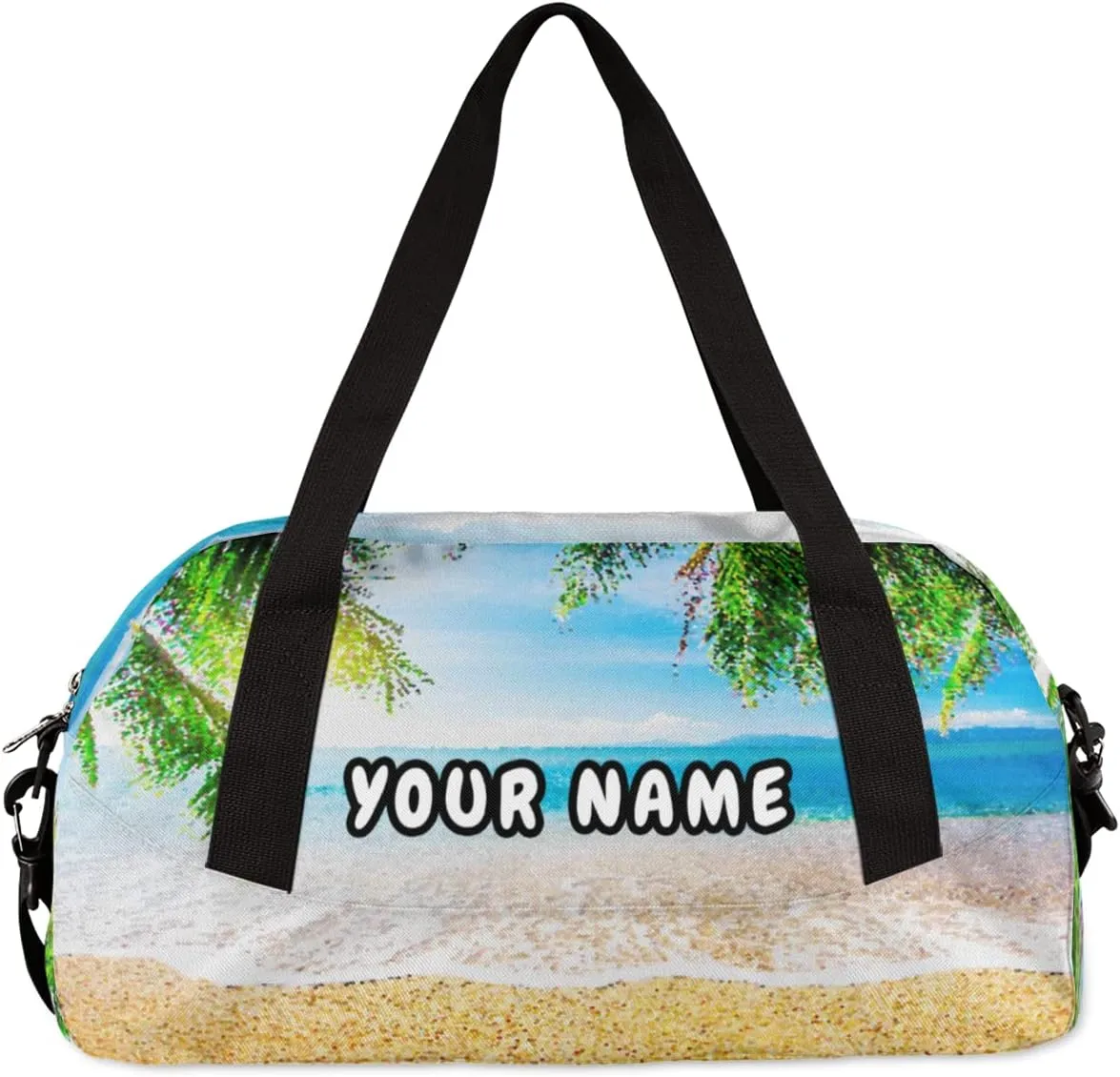 Sea Beach Personalized Kids Duffel Bag for Girls Boys, Sea Beach Debris Custom Name Dance Bag Overnight Small Duffel Bag Carry On Weekend Sports Travel Bag for School Practice Gymnastics Ballet