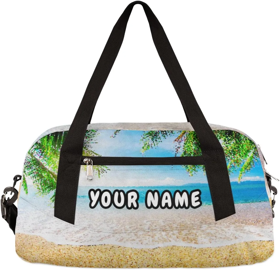 Sea Beach Personalized Kids Duffel Bag for Girls Boys, Sea Beach Debris Custom Name Dance Bag Overnight Small Duffel Bag Carry On Weekend Sports Travel Bag for School Practice Gymnastics Ballet