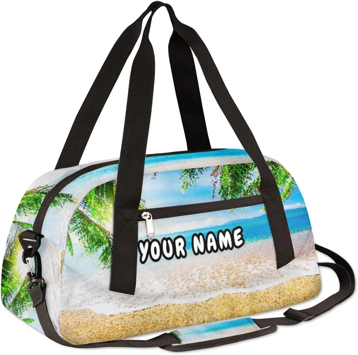 Sea Beach Personalized Kids Duffel Bag for Girls Boys, Sea Beach Debris Custom Name Dance Bag Overnight Small Duffel Bag Carry On Weekend Sports Travel Bag for School Practice Gymnastics Ballet