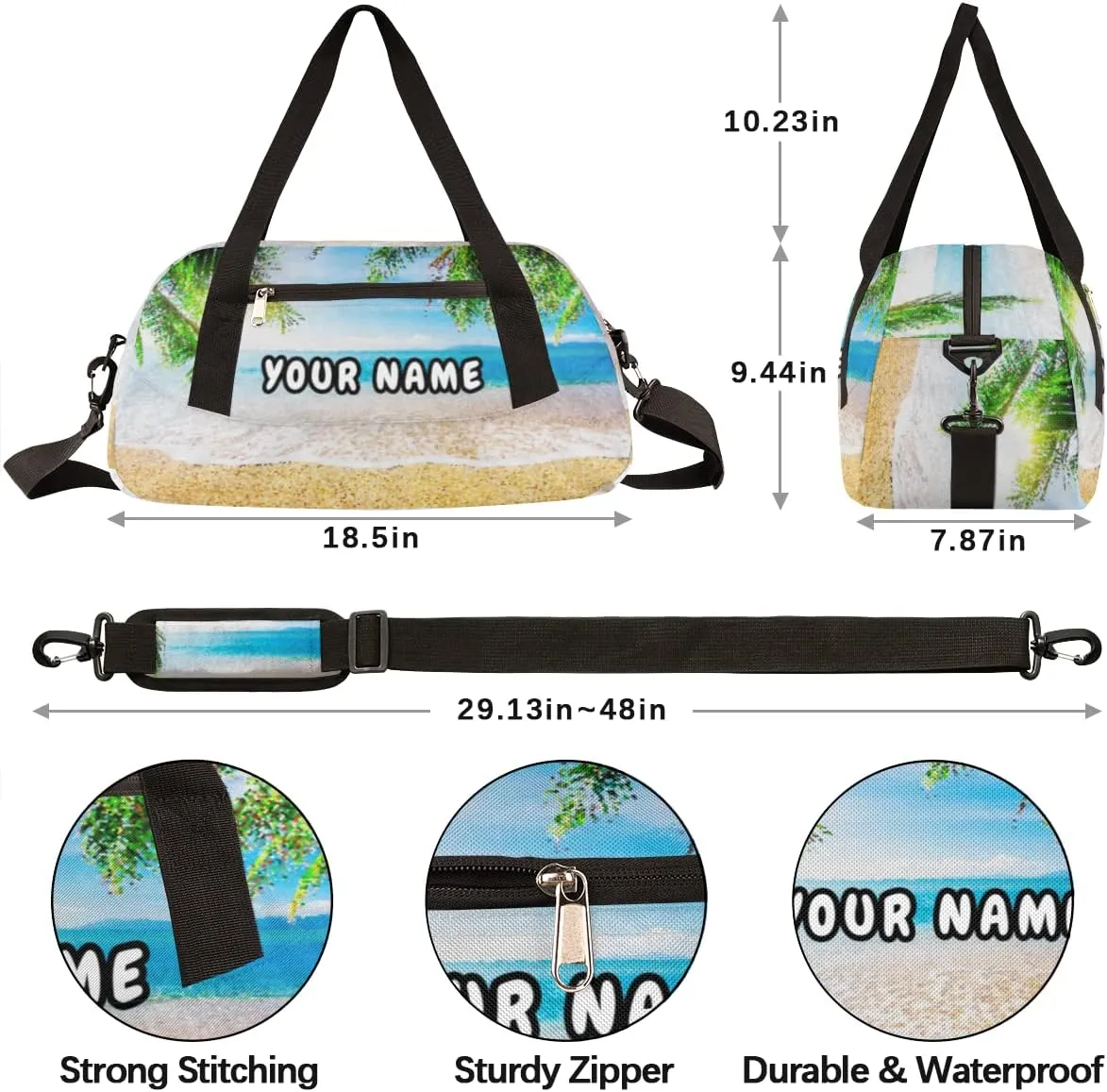 Sea Beach Personalized Kids Duffel Bag for Girls Boys, Sea Beach Debris Custom Name Dance Bag Overnight Small Duffel Bag Carry On Weekend Sports Travel Bag for School Practice Gymnastics Ballet