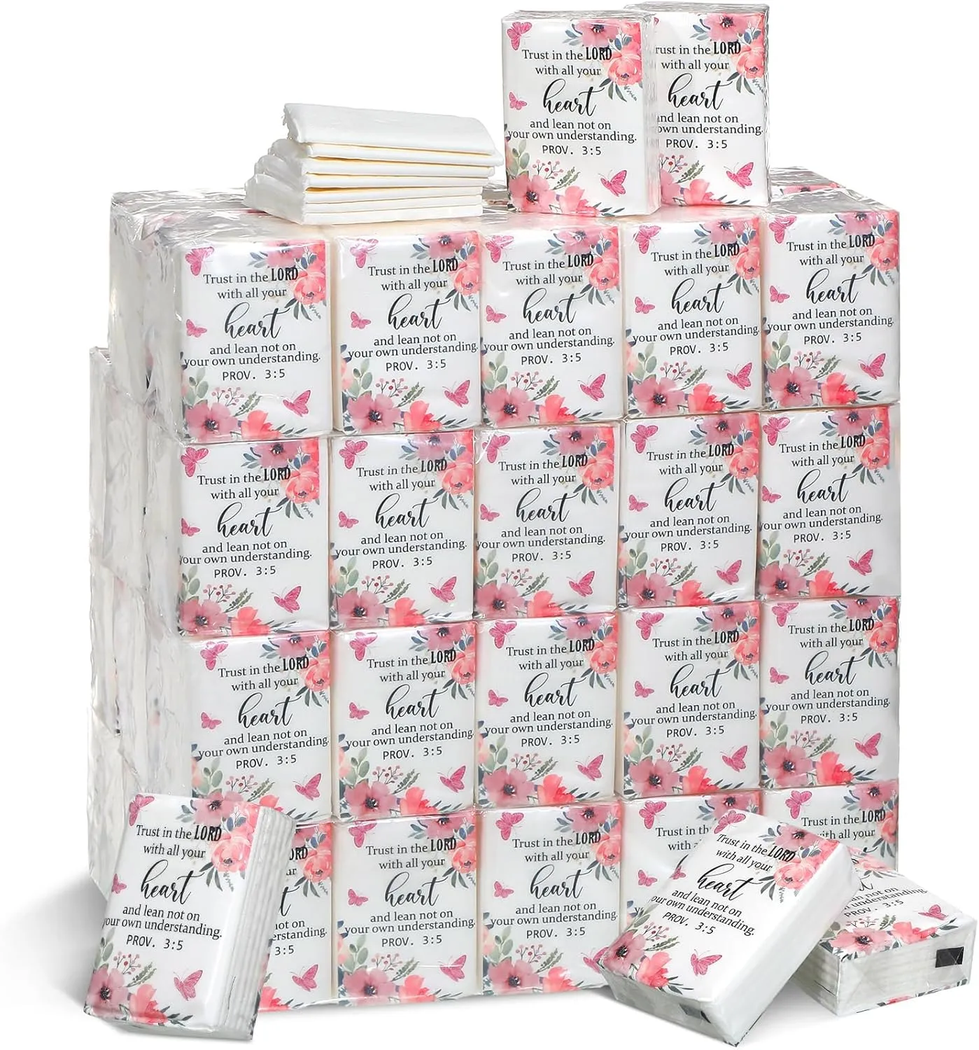 Seajan 120 Pack Bible Travel Size Tissue Bulk 4 Ply Christian Pocket Tissue with Bible Verse Mini Facial Tissue Small Individual Tissue for Home Bag Pocket Car Wedding Homeless Gifts (Elegant Style)