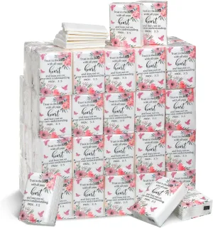 Seajan 120 Pack Bible Travel Size Tissue Bulk 4 Ply Christian Pocket Tissue with Bible Verse Mini Facial Tissue Small Individual Tissue for Home Bag Pocket Car Wedding Homeless Gifts (Elegant Style)