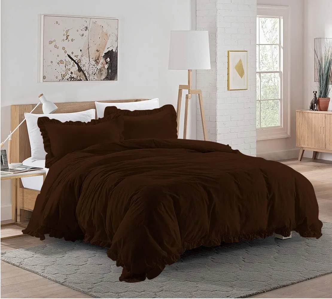Sheets N More Ultra Soft 1000 Series Long Staple 3 Piece Chocolate Brown Edge Ruffle Frilled 500 GSM Comforter Set (Comforter   2 Pillowcases) Egyptian Cotton Full 84'' x 88''