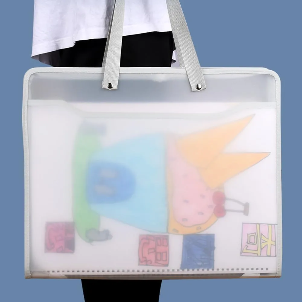 Shulaner Plastic Art Portfolio Folder with Zipper and Handle Large Waterproof Bag Artwork Storage Container for Drawing Sketch Photography Poster Files Document White