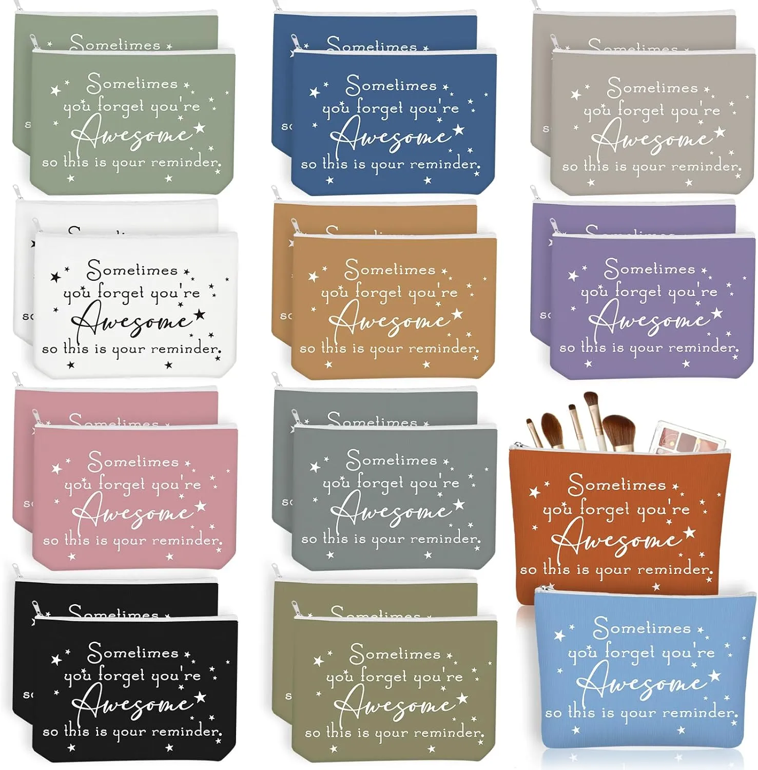 Sieral 24 Pcs Inspirational Makeup Bag Appreciation Nurse Gift for Women You're Awesome Cosmetic Bags Employee Motivational Gifts for Coworkers Teacher Mom Assistant Nurse(Pastel Color)