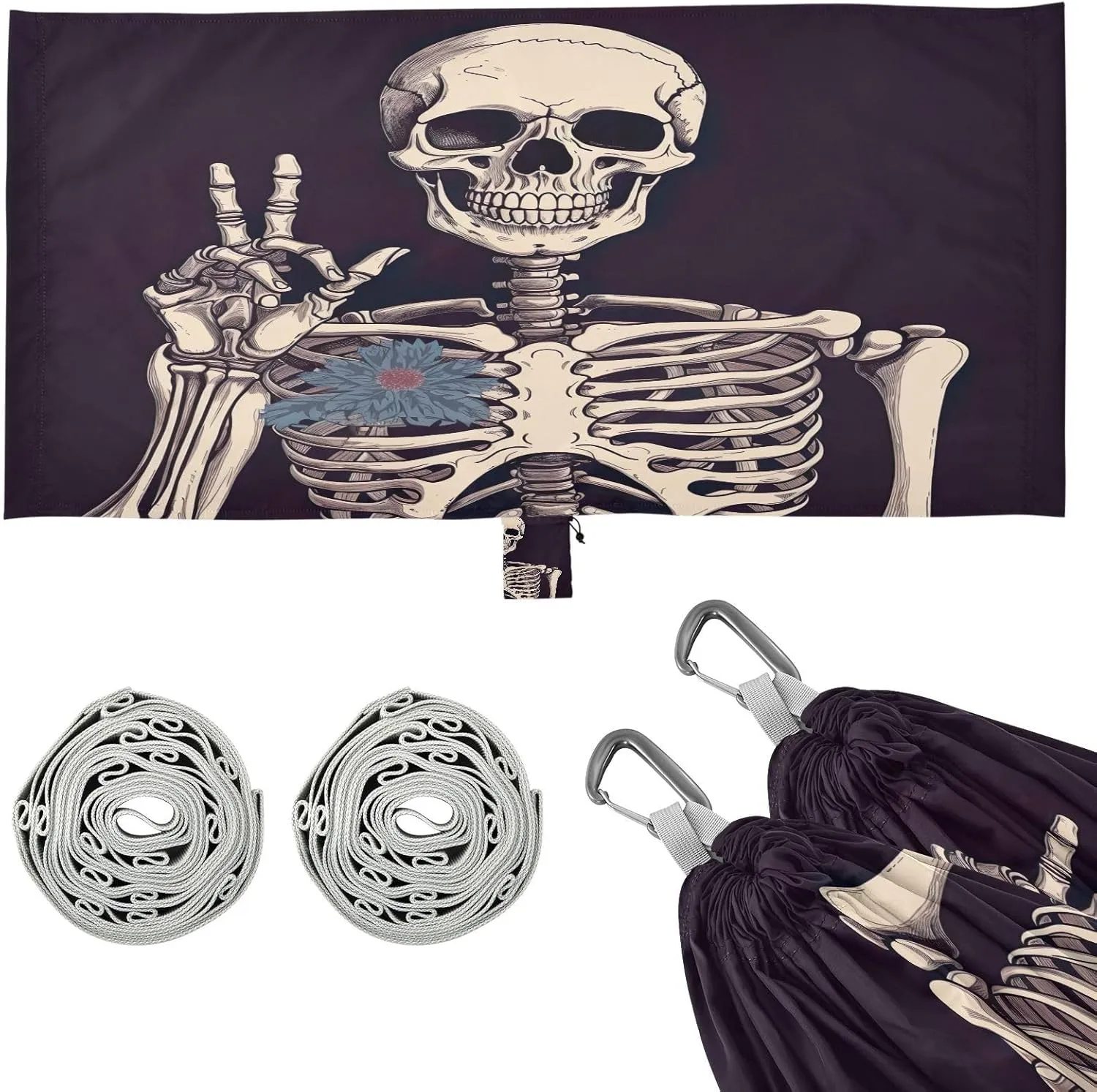 Skeleton Camping Hammock, Single Portable Hammocks with Tree Straps & Attached Carry Bag, 330Lbs Capacity Perfect for Outside Indoor Hiking Beach Backpack Travel