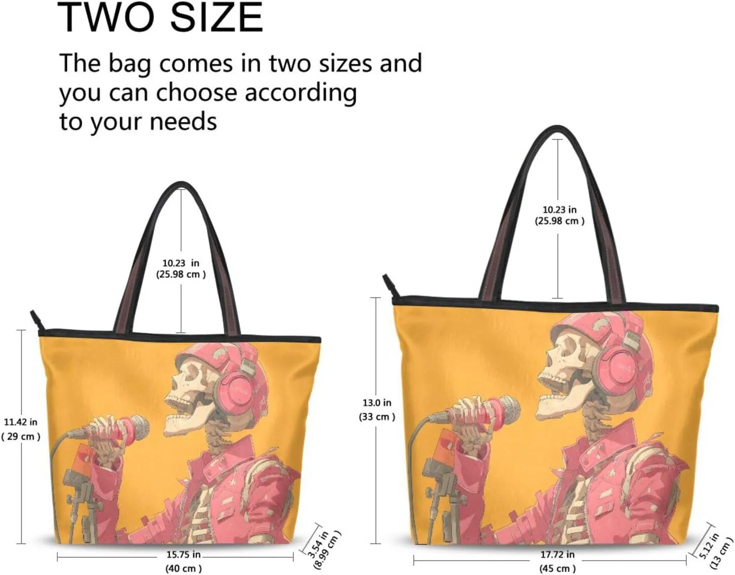 Skeleton Singer Women Tote Bag Purse Zipper Closure Reusable Grocery Handbag Large