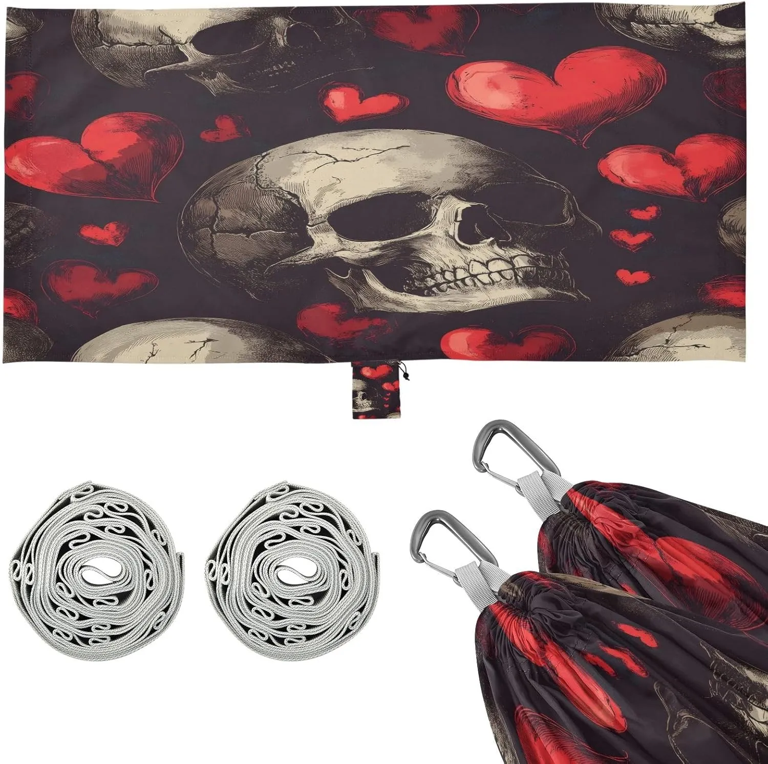 Skull and Love Camping Hammock, Single Portable Hammocks with Tree Straps & Attached Carry Bag, 330Lbs Capacity Perfect for Outside Indoor Hiking Beach Backpack Travel