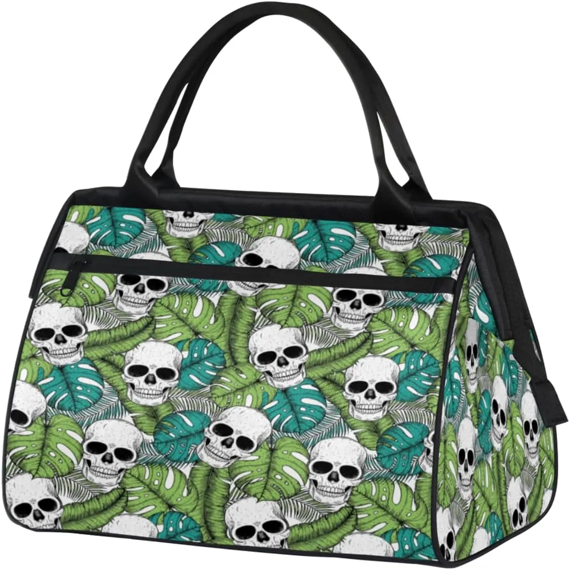 Skull Tropic Leaf Womens Weekender Overnight Bag Travel Duffel Bag Wide Open 25L Carry On Tote Bag Gym Duffle Bag for Women Teen Girls