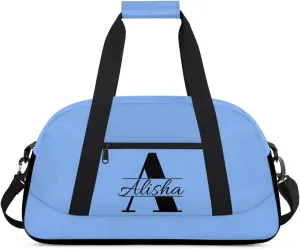 Sky Blue Personalized Duffel Bag, Custom Travel Bag with Name, Initial Weekender Overnight Bag Monogram Sport Gym Bags for Women Men