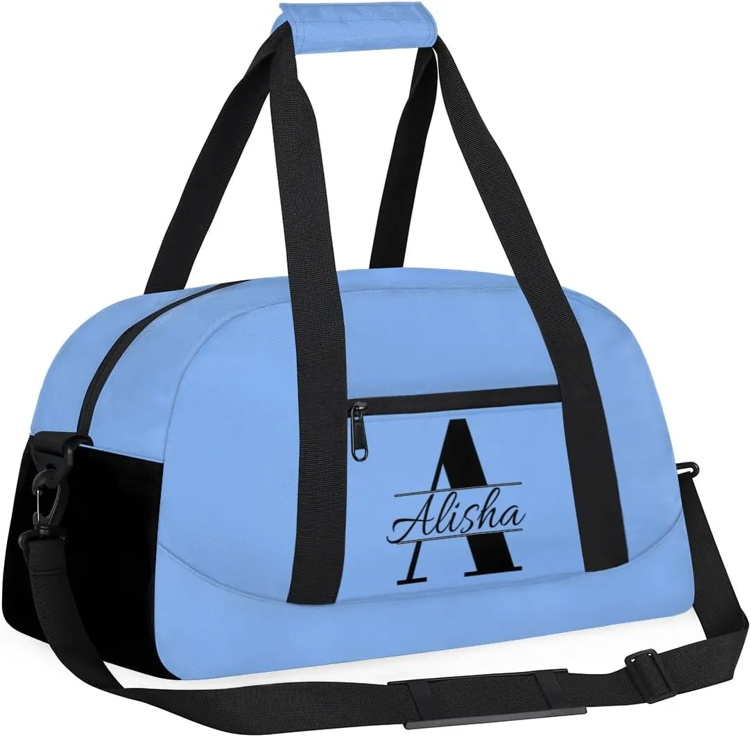 Sky Blue Personalized Duffel Bag, Custom Travel Bag with Name, Initial Weekender Overnight Bag Monogram Sport Gym Bags for Women Men