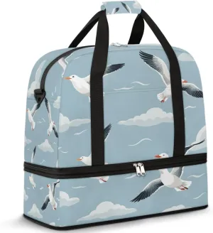Sky seagulls Foldable Travel Duffel Bag Overnight Weekender Bag with Shoes Compartment Sports Gym Bag for Men Women