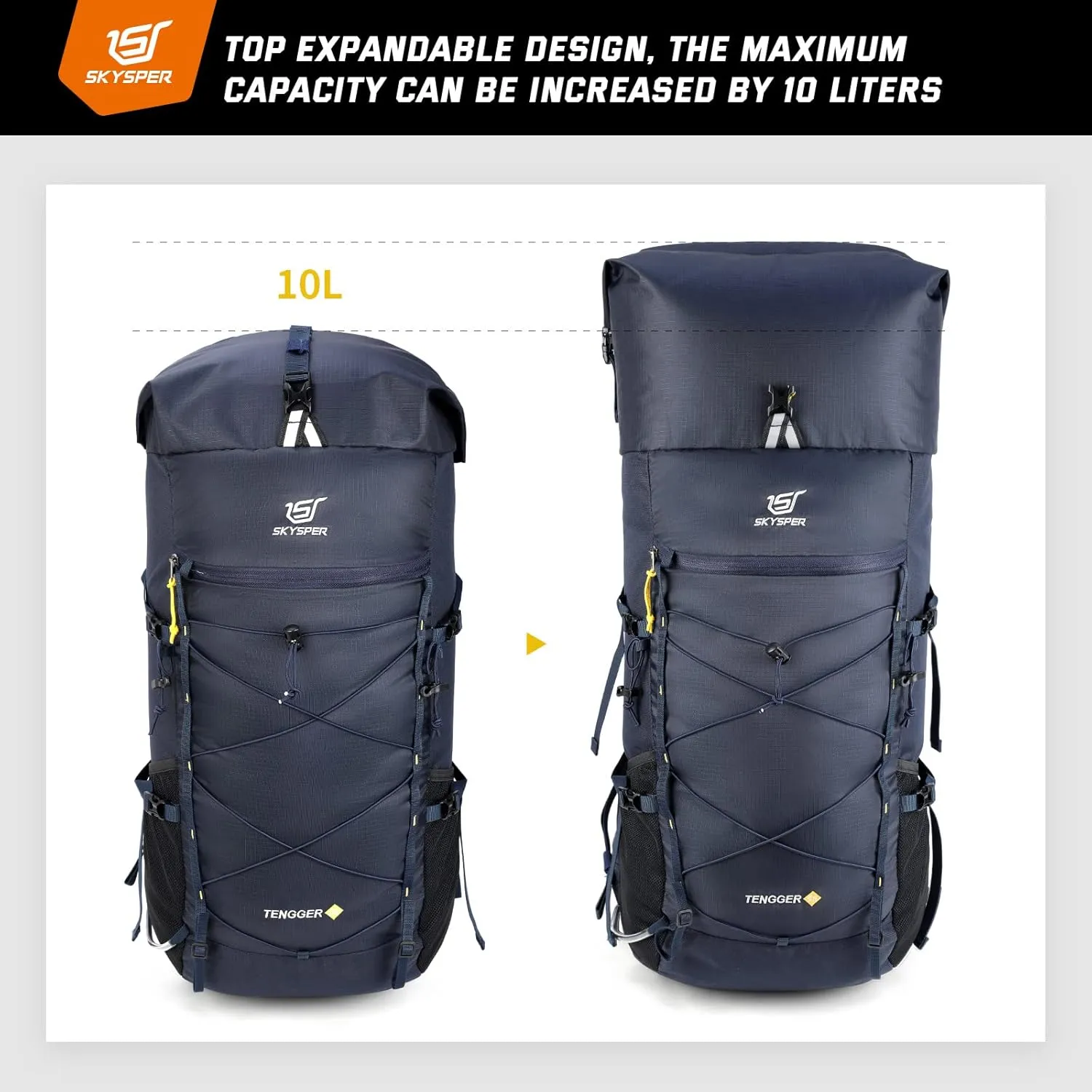 SKYSPER Hiking Backpack, 50L/60L Backpacking Backpack for Camping Travel, Lightweight Waterproof Outdoor Pack for Men Women