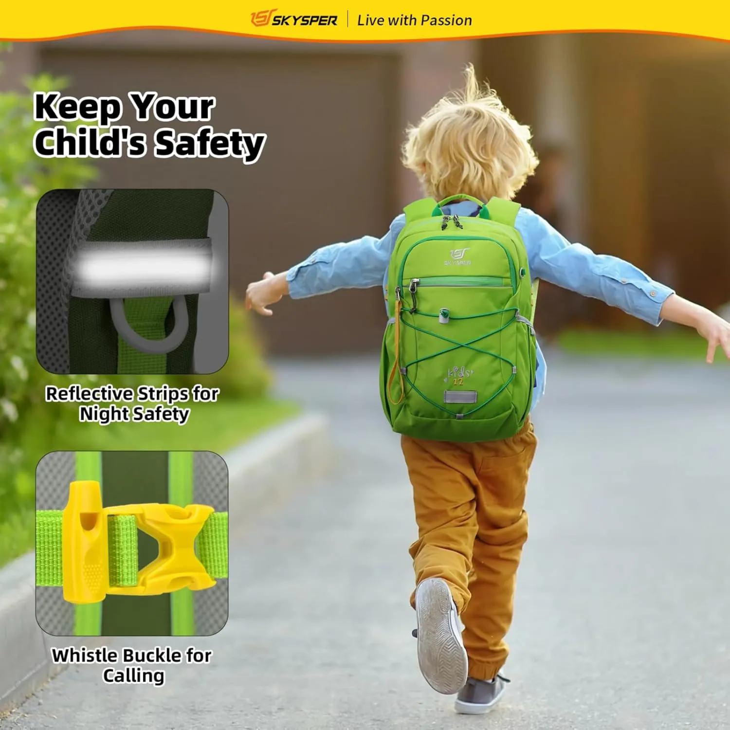 SKYSPER Kids Backpack 12L Children School Bag Child Boy Girl Pack Ages 4-8 for Traveling Day Trips Classes Camping(Applegreen)