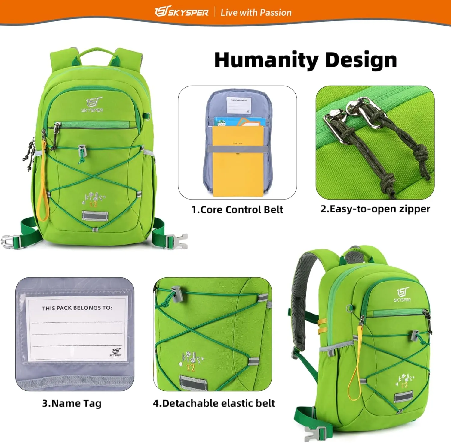 SKYSPER Kids Backpack 12L Children School Bag Child Boy Girl Pack Ages 4-8 for Traveling Day Trips Classes Camping(Applegreen)