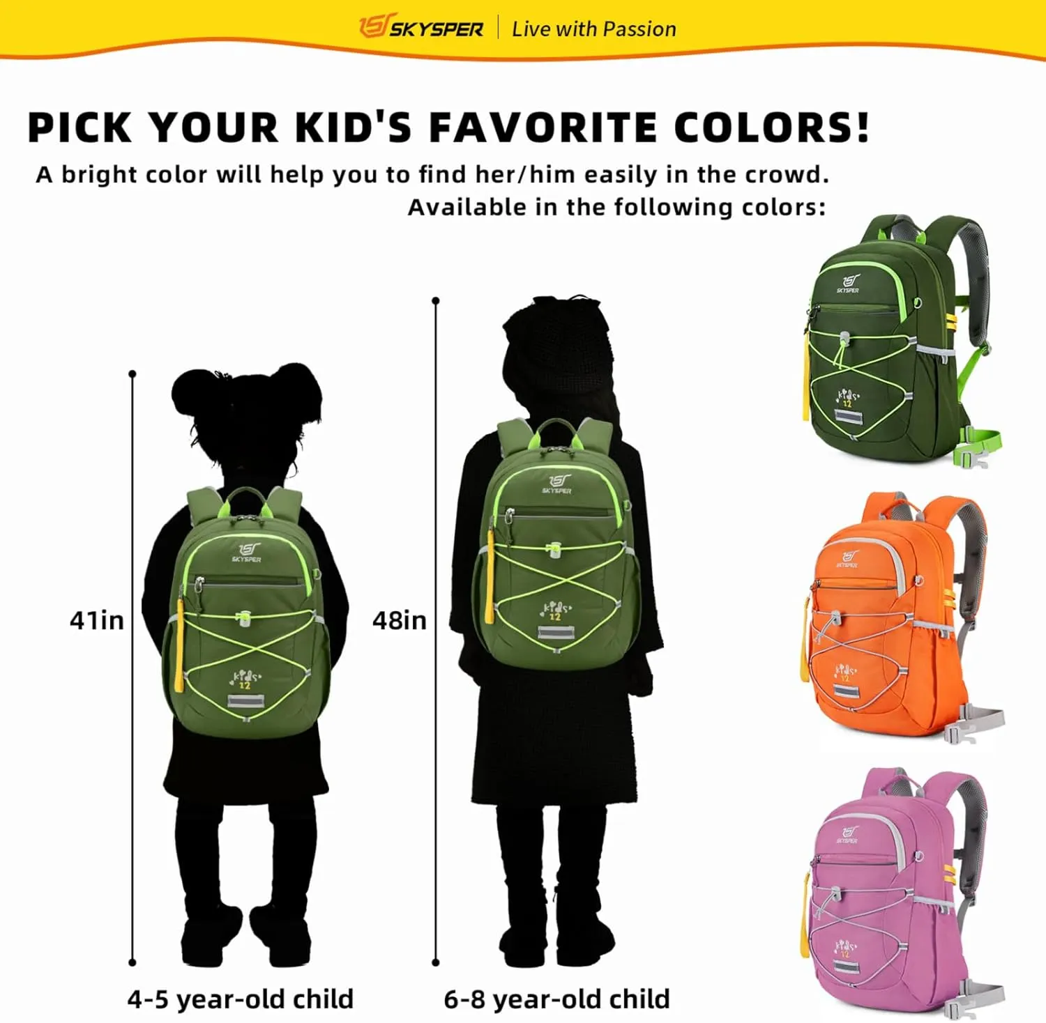 SKYSPER Kids Backpack 12L Children School Bag Child Boy Girl Pack Ages 4-8 for Traveling Day Trips Classes Camping(ArmyGreen)