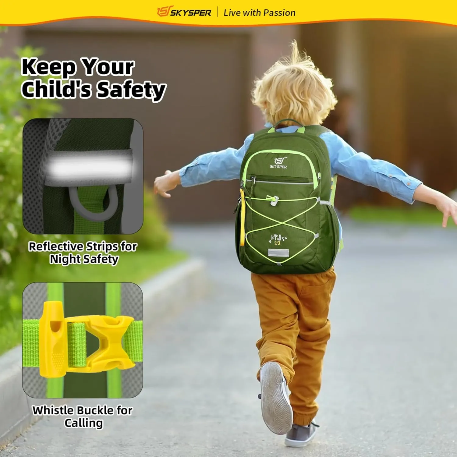 SKYSPER Kids Backpack 12L Children School Bag Child Boy Girl Pack Ages 4-8 for Traveling Day Trips Classes Camping(ArmyGreen)