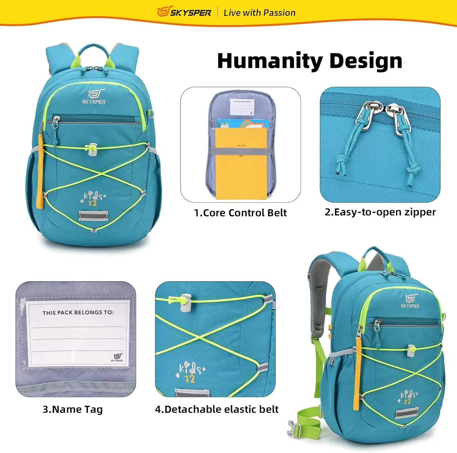SKYSPER Kids Backpack 12L Children School Bag Child Boy Girl Pack Ages 4-8 for Traveling Day Trips Classes Camping(Teal)
