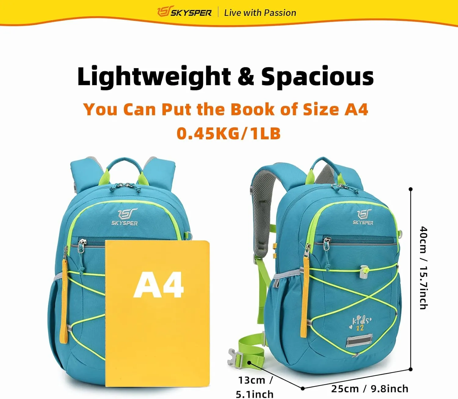 SKYSPER Kids Backpack 12L Children School Bag Child Boy Girl Pack Ages 4-8 for Traveling Day Trips Classes Camping(Teal)
