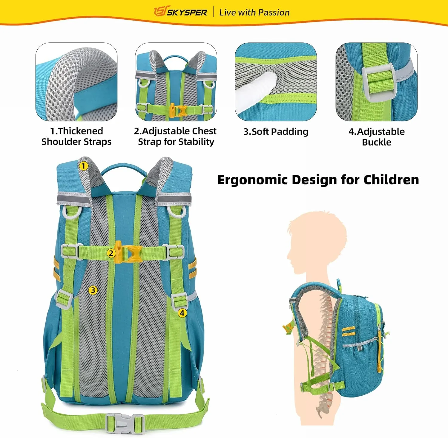 SKYSPER Kids Backpack 12L Children School Bag Child Boy Girl Pack Ages 4-8 for Traveling Day Trips Classes Camping(Teal)
