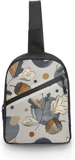 Sling Backpack for Women Men Crossbody Chest Bag Fanny Pack Acorns And Oak Leaves Sling Bag for Hiking Travel
