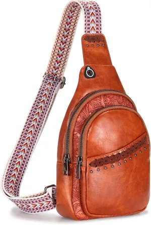 Sling Bag Crossbody Bags for Women Trendy Leather Fanny Packs Chest Bag Sling Crossbody Backpack for Travel (Brown)
