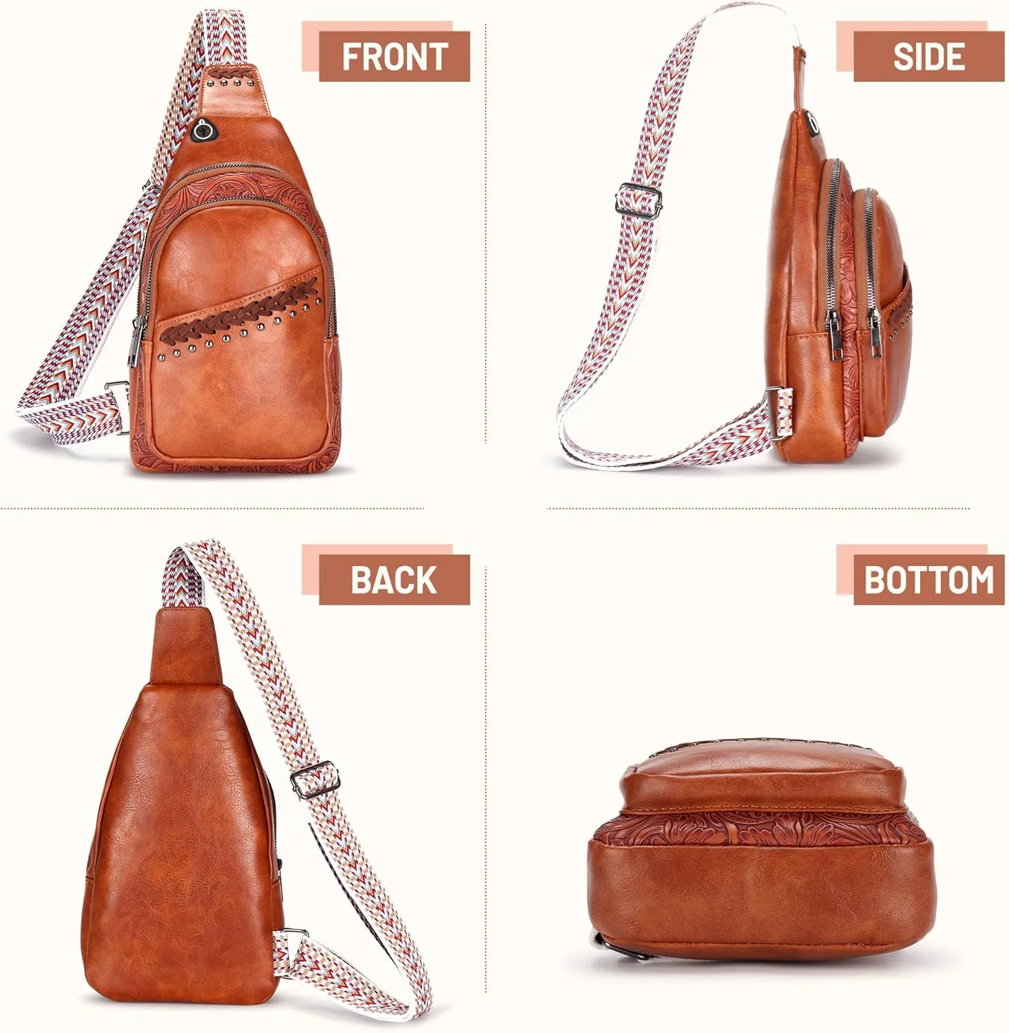 Sling Bag Crossbody Bags for Women Trendy Leather Fanny Packs Chest Bag Sling Crossbody Backpack for Travel (Brown)